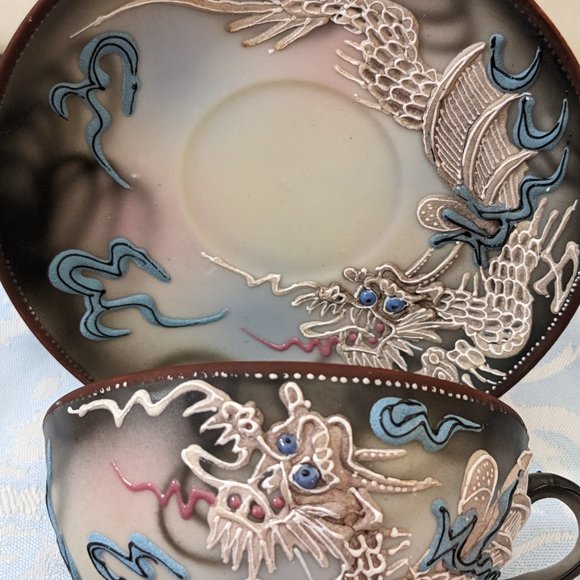 COPY - Amazing Detailed Vtg. Moriage Dragonware Porcelain Teacup/ Saucer 3 Sets… - Picture 2 of 14